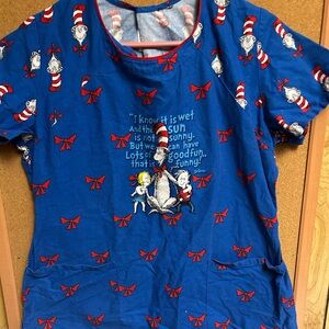 Blue Dr. Seuss Graphic scrub top